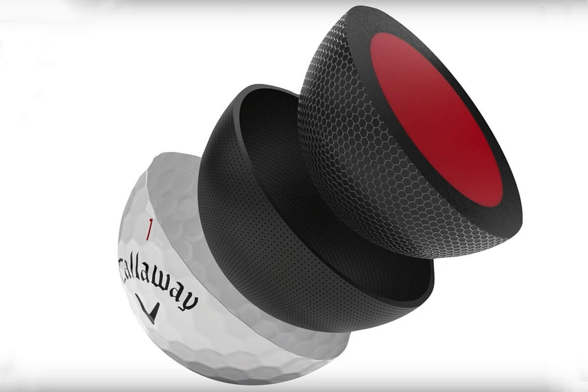The Diagram of the construction of a Callaway Chrome Soft X Golf Ball that's ready for review