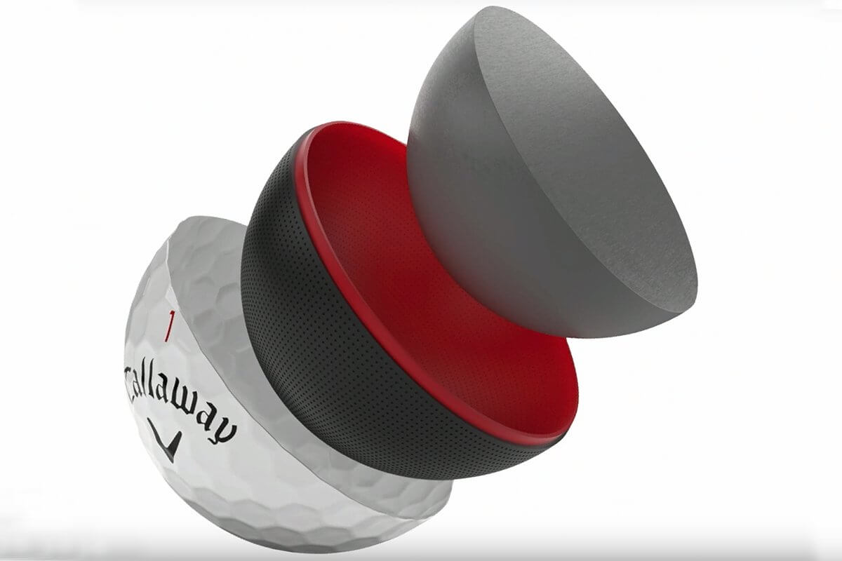 A diagram showing the construction of the Callaway Chrome Soft X golf balls ready for review