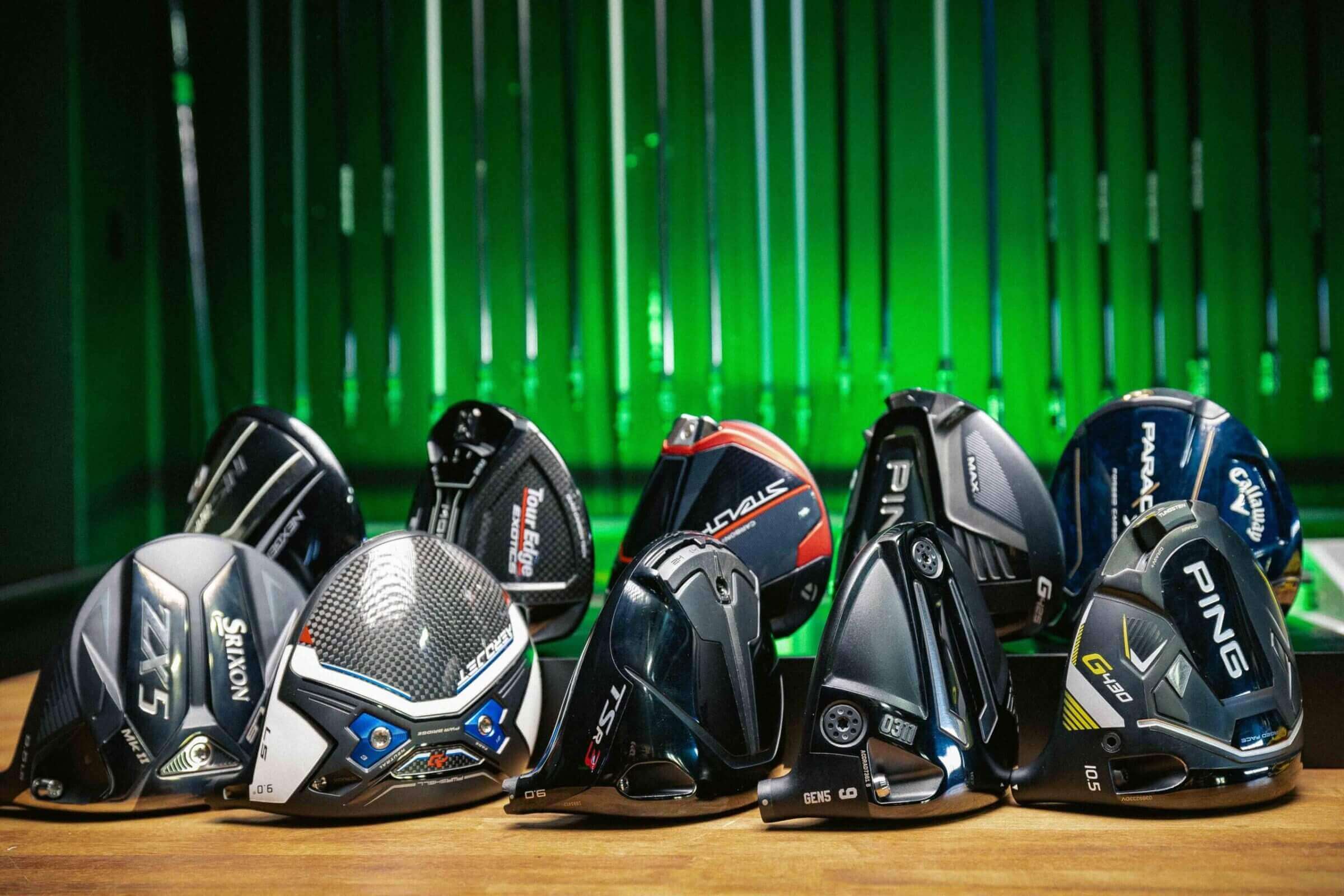 A collection of 2023 golf driver heads