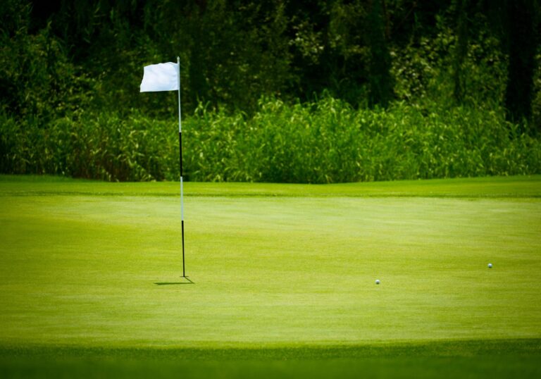 Golf course green with strategic positioning