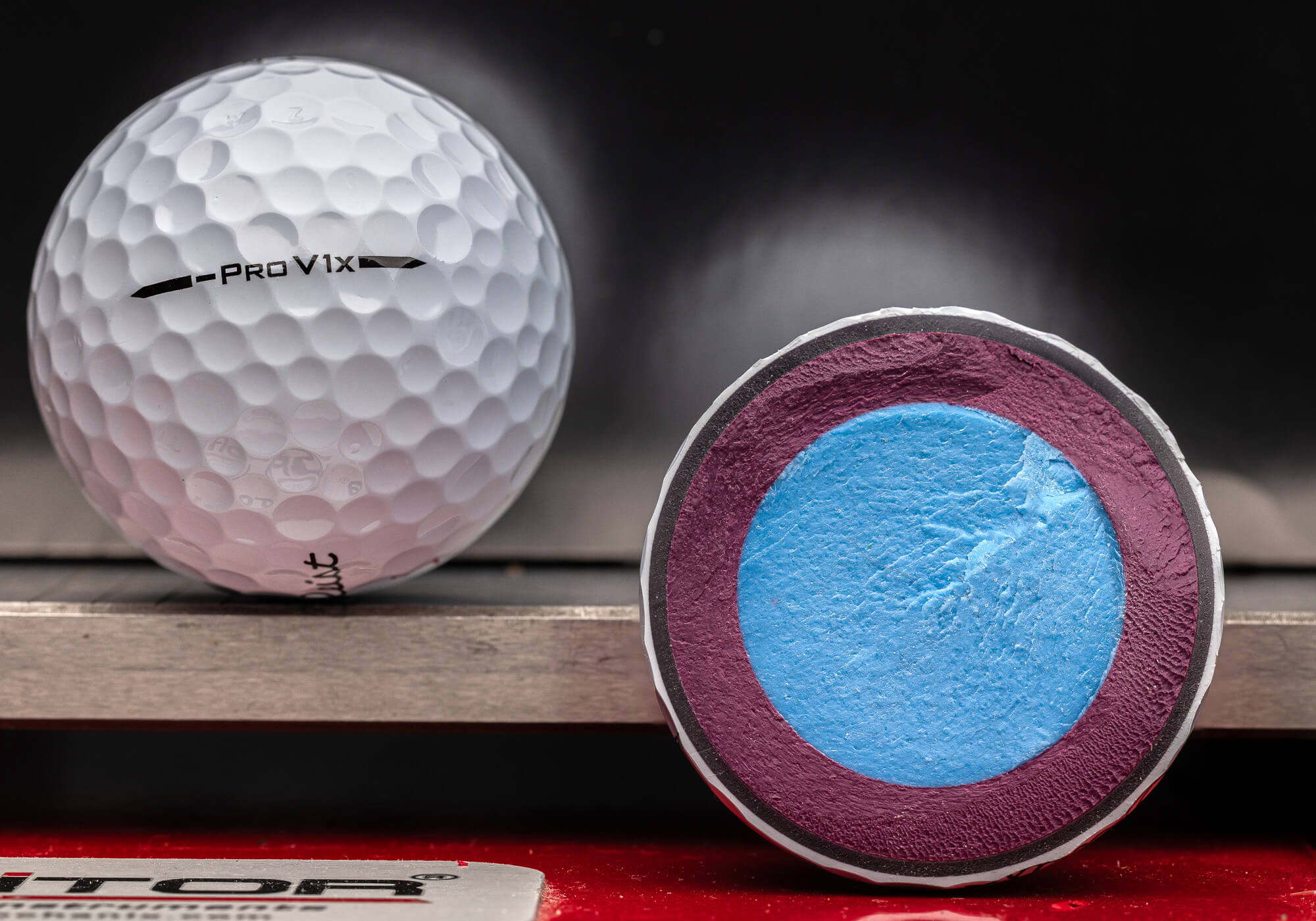 A 2026 Pro V1x Left Dash next to a cutaway showing the dual core construction